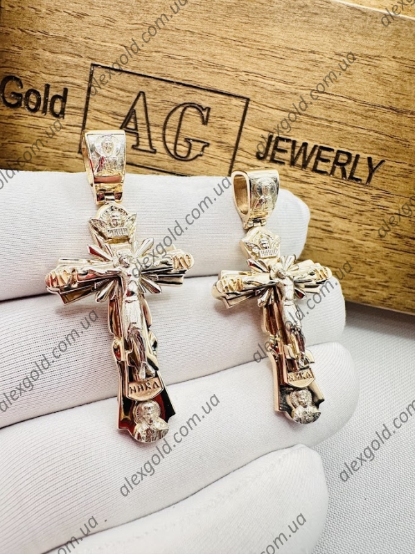 Хрест з двох видів золота червоного і білого Промінь (луч) на 16 г