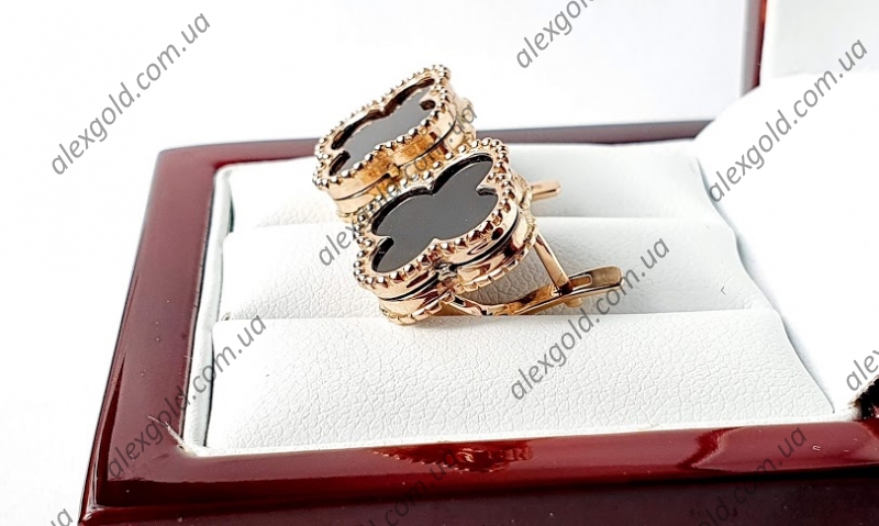 Золотые серьги Van Cleef c черными камнями вставками