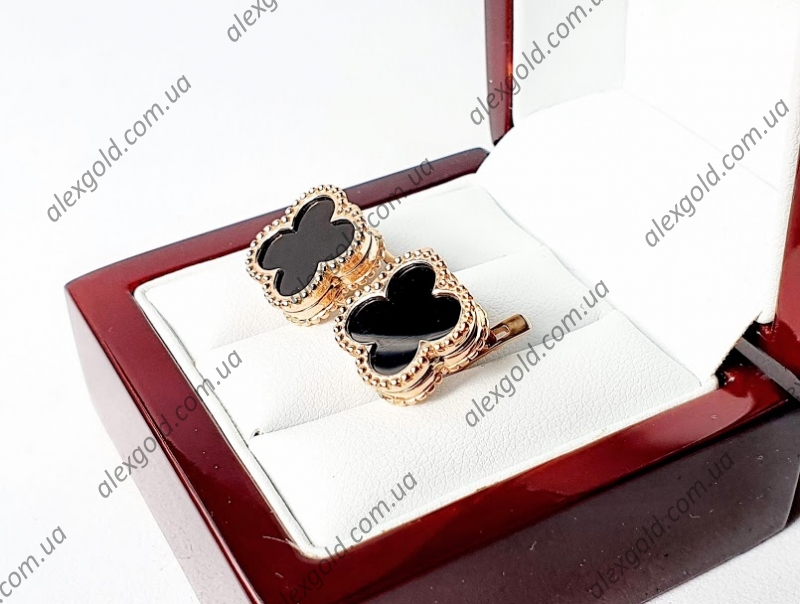 Золотые серьги Van Cleef c черными камнями вставками
