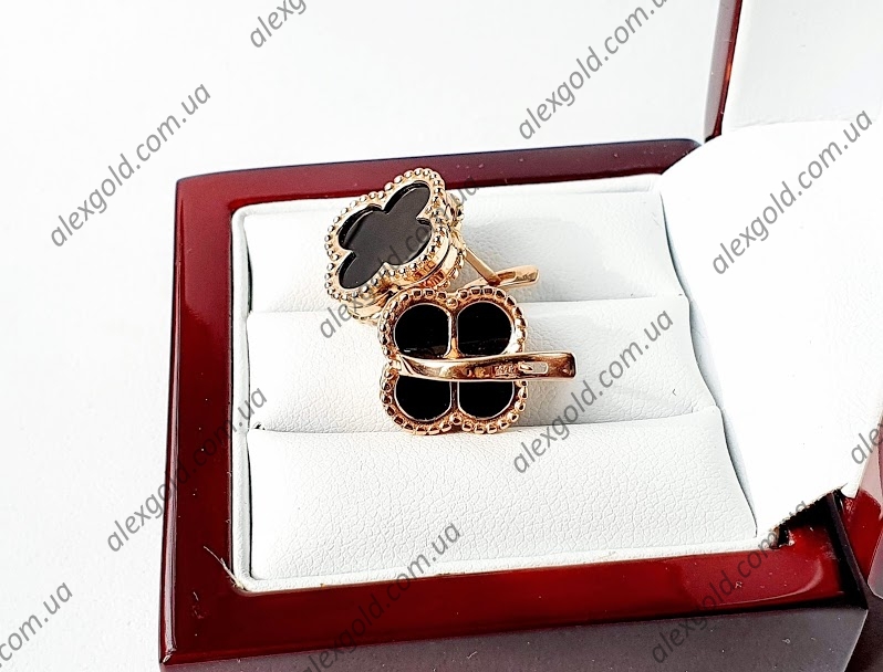 Золотые серьги Van Cleef c черными камнями вставками